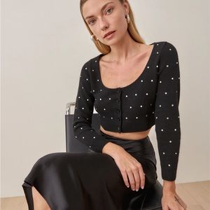 Reformation Nathalia Regenerative Wool Cropped Cardigan with Rhinestones